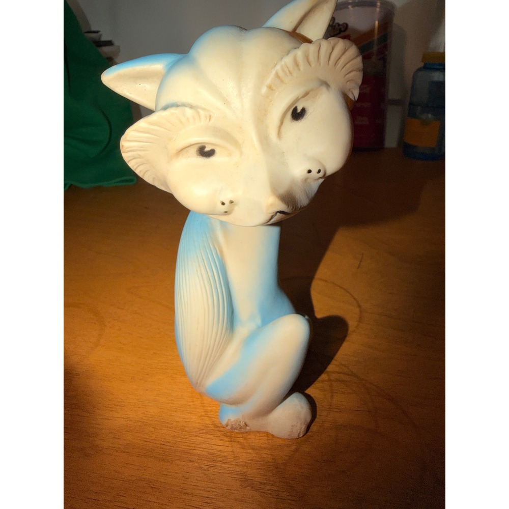 Vintage Edward Mobley Arrow Rubber Squeak Toy Blue Fox Cat Figure Made in USA